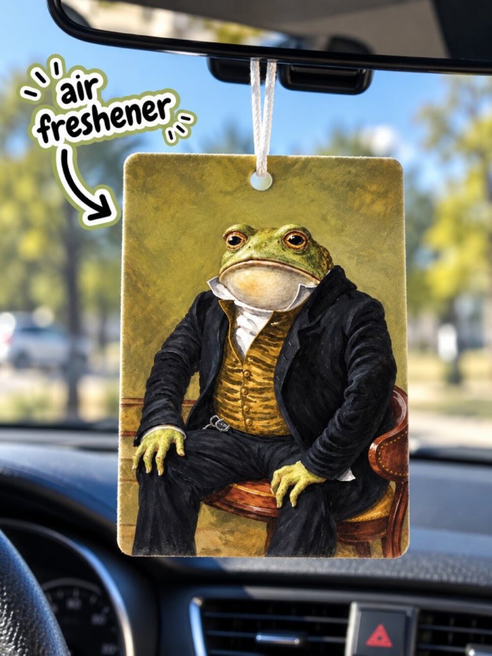 Gentleman Frog Funny Meme Car Air Freshener – Hanging Car Accessory – Free